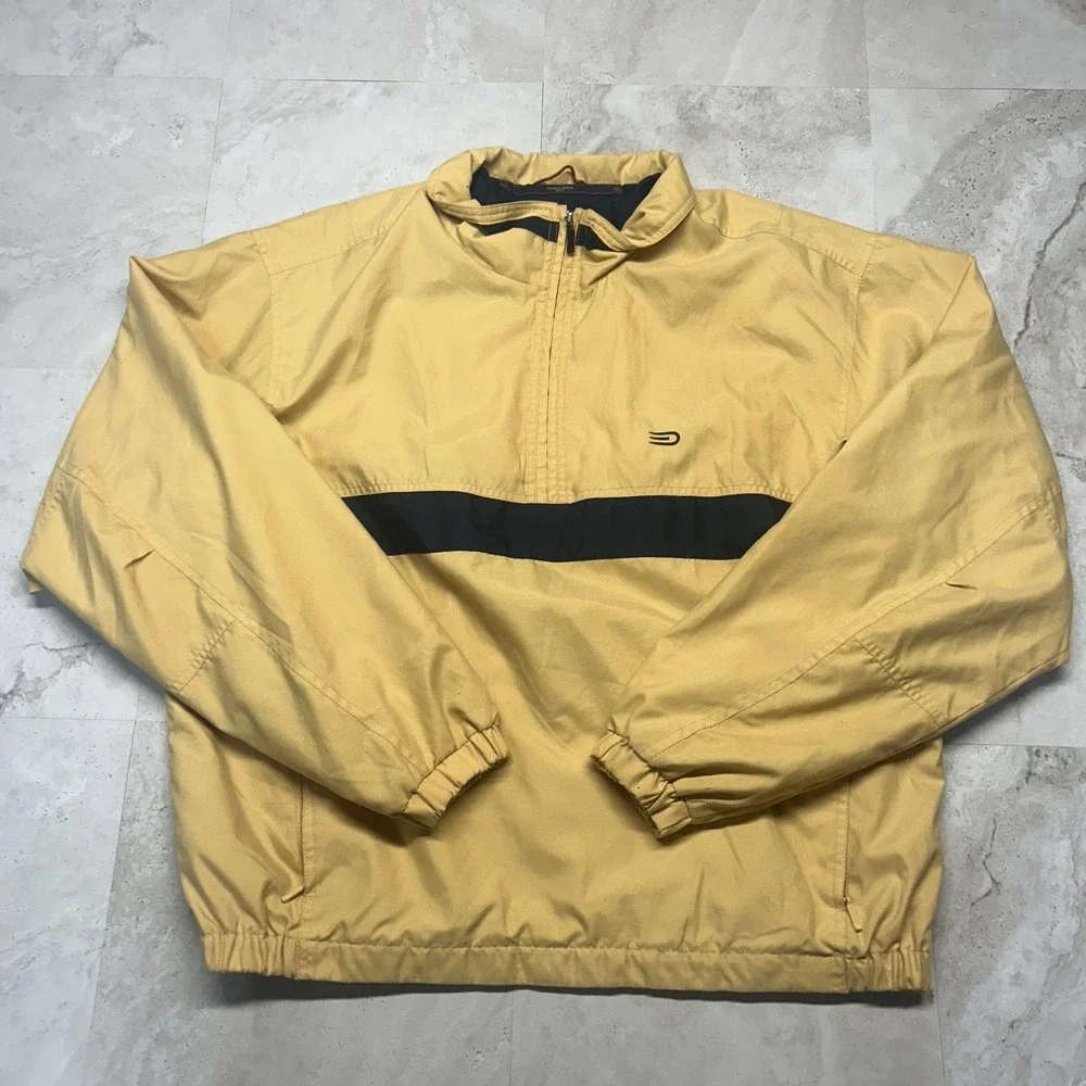 Dockers Golf Windbreaker Yellow Navy Stripe Mens Large Quarter Zip Jacket